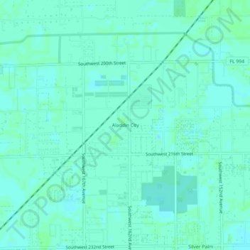 Mapa topográfico Aladdin City, altitude, relevo
