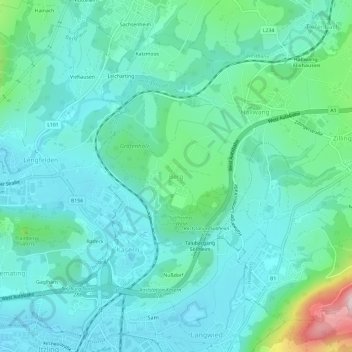 Mapa topográfico Berg, altitude, relevo