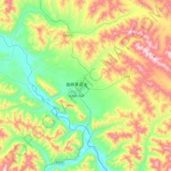 Mapa topográfico 曲麻莱县, altitude, relevo