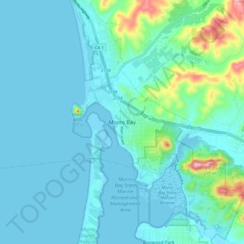 Mapa topográfico Morro Bay, altitude, relevo