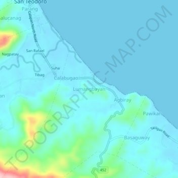 Mapa topográfico Lumangbayan, altitude, relevo