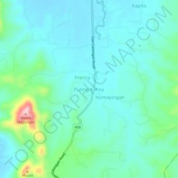 Mapa topográfico Puting Kahoy, altitude, relevo
