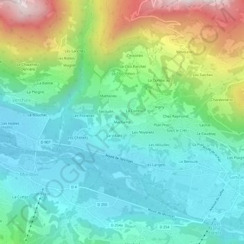 Mapa topográfico Machamp, altitude, relevo