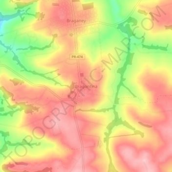 Mapa topográfico Bragantina, altitude, relevo