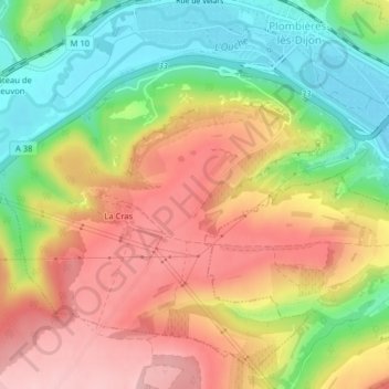 Mapa topográfico Plateau de la Cras, altitude, relevo