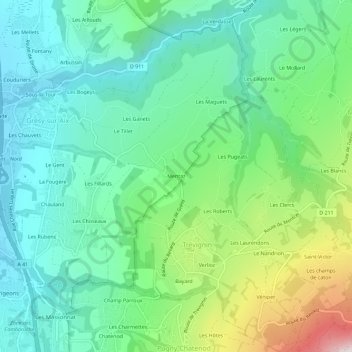 Mapa topográfico Mentaz, altitude, relevo