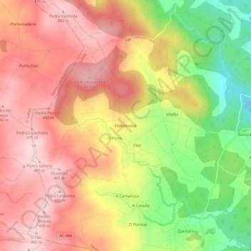 Mapa topográfico Portomedal, altitude, relevo