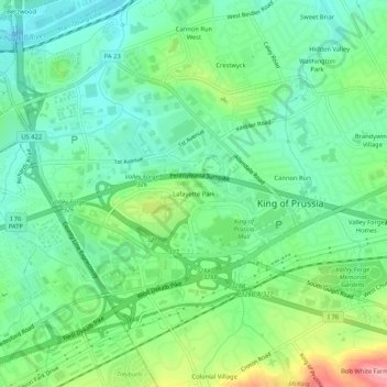 Mapa topográfico Lafayette Park, altitude, relevo