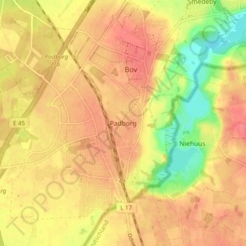 Mapa topográfico Padborg, altitude, relevo