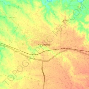 Mapa topográfico Narsinghpur, altitude, relevo