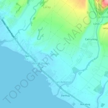 Mapa topográfico Sangi, altitude, relevo