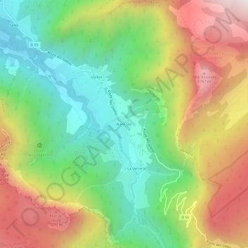 Mapa topográfico Nant-Sec, altitude, relevo