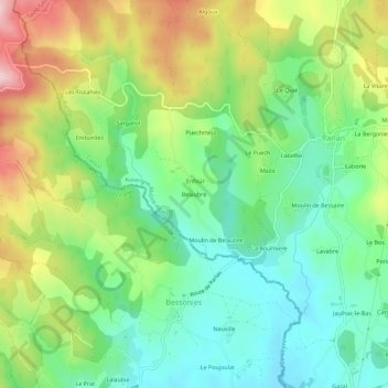 Mapa topográfico Belaubre, altitude, relevo