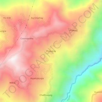 Mapa topográfico Pinquiray, altitude, relevo
