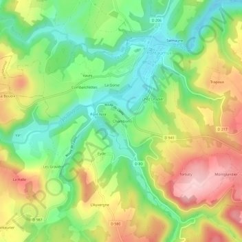 Mapa topográfico Chambon, altitude, relevo