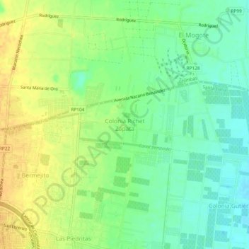 Mapa topográfico Colonia Richet Zapata, altitude, relevo