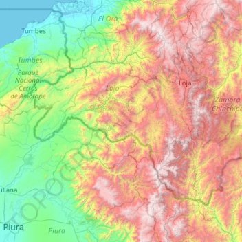 Mapa topográfico Cerros de Pandomine, altitude, relevo