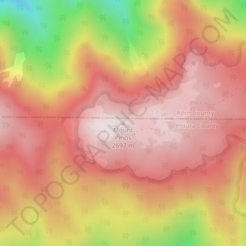 Mapa topográfico Mount Pinos, altitude, relevo