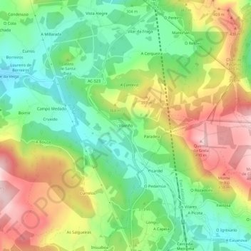 Mapa topográfico Vilariño, altitude, relevo
