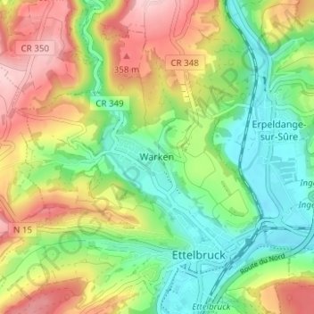 Mapa topográfico Warken, altitude, relevo