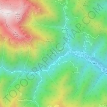Mapa topográfico Cialancia, altitude, relevo