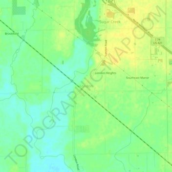 Mapa topográfico London, altitude, relevo