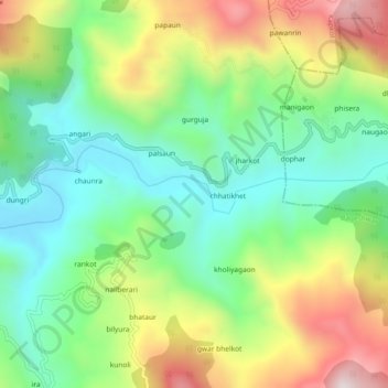 Mapa topográfico aneriya, altitude, relevo