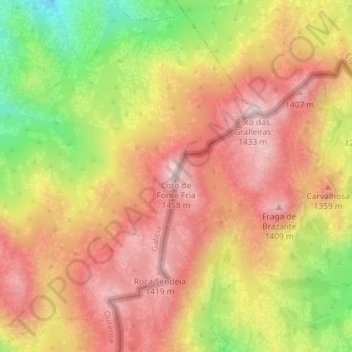 Mapa topográfico Coto de Fonte Fría, altitude, relevo