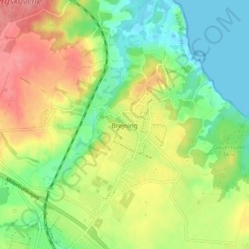 Mapa topográfico Brejning, altitude, relevo