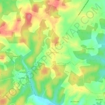 Mapa topográfico Les Potences, altitude, relevo