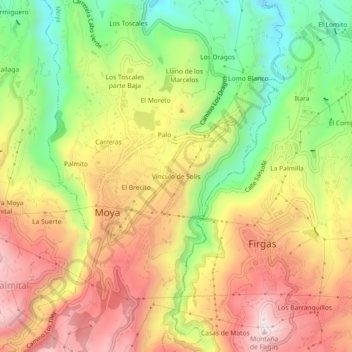 Mapa topográfico Vínculo de Solís, altitude, relevo