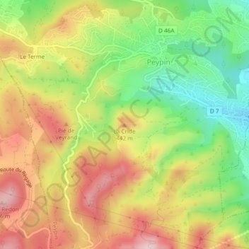 Mapa topográfico La Cride, altitude, relevo