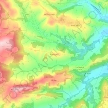 Mapa topográfico Montauto, altitude, relevo
