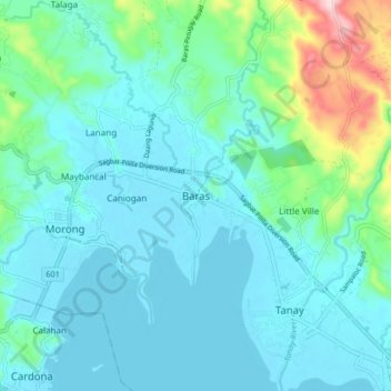 Mapa topográfico Baras, altitude, relevo