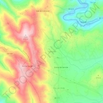 Mapa topográfico Semide, altitude, relevo