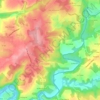 Mapa topográfico Puy de Chat, altitude, relevo