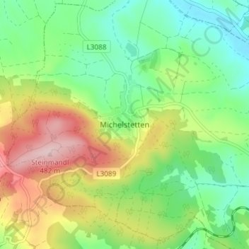Mapa topográfico Michelstetten, altitude, relevo