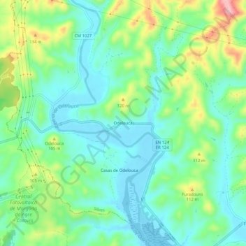 Mapa topográfico Odelouca, altitude, relevo