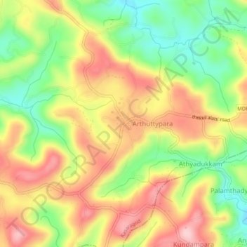 Mapa topográfico Kuttikol, altitude, relevo