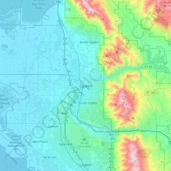 Mapa topográfico Ogden, altitude, relevo