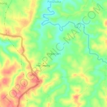 Mapa topográfico Mekarsari, altitude, relevo