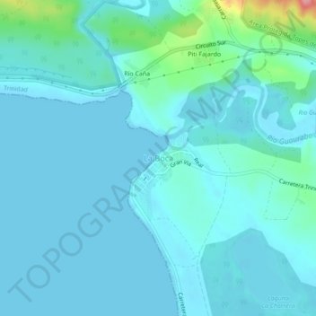 Mapa topográfico La Boca, altitude, relevo