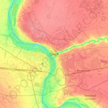 Mapa topográfico Omsk, altitude, relevo