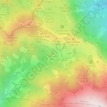Mapa topográfico Urratxa, altitude, relevo