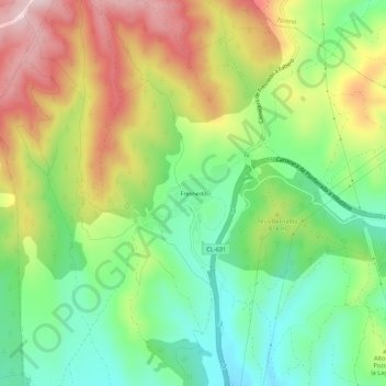 Mapa topográfico Fresnedo, altitude, relevo
