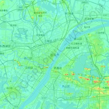 Mapa topográfico Wuhan, altitude, relevo