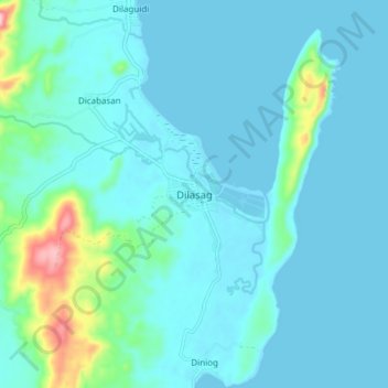 Mapa topográfico Dilasag, altitude, relevo