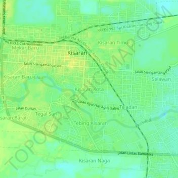 Mapa topográfico Kisaran Kota, altitude, relevo