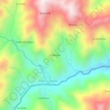 Mapa topográfico El Bosque, altitude, relevo