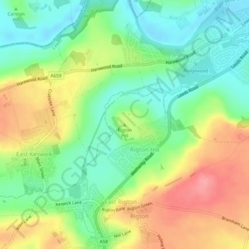 Mapa topográfico Rigton Hill, altitude, relevo